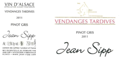 PINOT GRIS VENDANGES TARDIVES 2011 JEAN SIPP